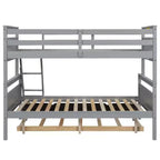Lit superposé Bellemave double sur grand format avec escalier, lit gigogne simple, cadre en bois massif, barrières de sécurité, design peu encombrant, gris