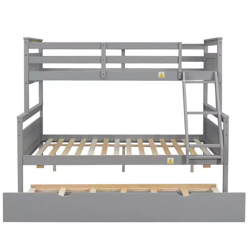 Lit superposé Bellemave double sur grand format avec escalier, lit gigogne simple, cadre en bois massif, barrières de sécurité, design peu encombrant, gris