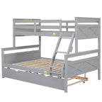 Lit superposé Bellemave double sur grand format avec escalier, lit gigogne simple, cadre en bois massif, barrières de sécurité, design peu encombrant, gris