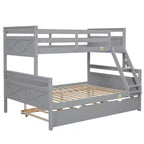 Lit superposé Bellemave double sur grand format avec escalier, lit gigogne simple, cadre en bois massif, barrières de sécurité, design peu encombrant, gris