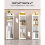 Meuble de rangement de salle de bain d'angle avec portes et étagère réglable, meuble étroit pour papier toilette, petits espaces, blanc