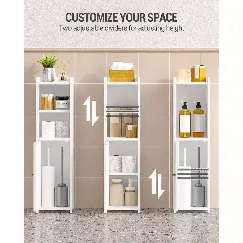 Meuble de rangement de salle de bain d'angle avec portes et étagère réglable, meuble étroit pour papier toilette, petits espaces, blanc