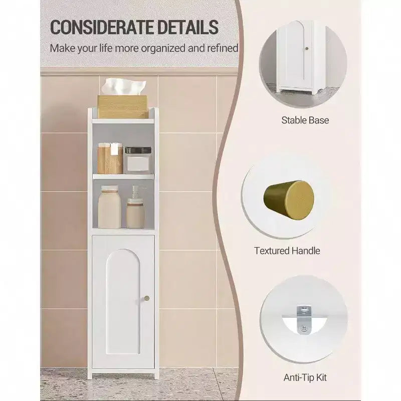 Meuble de rangement de salle de bain d'angle avec portes et étagère réglable, meuble étroit pour papier toilette, petits espaces, blanc