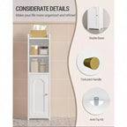 Meuble de rangement de salle de bain d'angle avec portes et étagère réglable, meuble étroit pour papier toilette, petits espaces, blanc