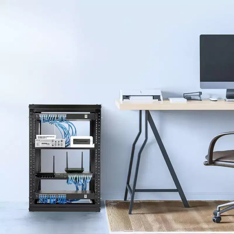 VEVOR Armoire murale pour serveur 15U, capacité de charge maximale de 68 kg, rack réseau ouvert avec bras oscillant à 180 degrés, acier au carbone, noir