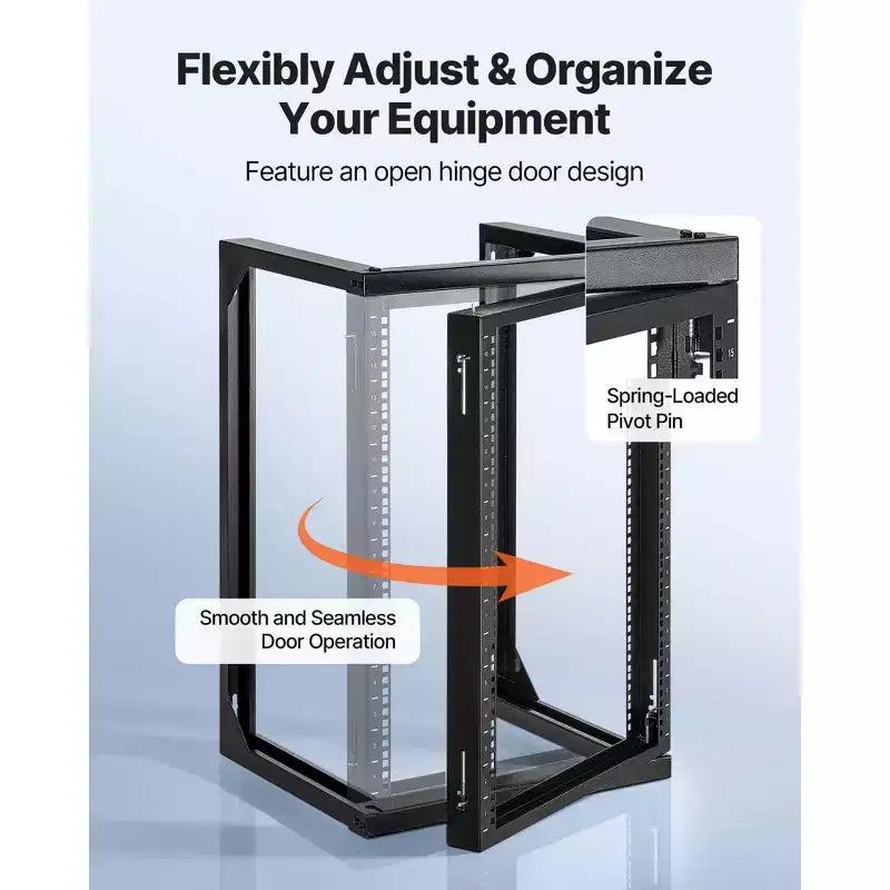 VEVOR Armoire murale pour serveur 15U, capacité de charge maximale de 68 kg, rack réseau ouvert avec bras oscillant à 180 degrés, acier au carbone, noir