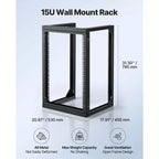 VEVOR Armoire murale pour serveur 15U, capacité de charge maximale de 68 kg, rack réseau ouvert avec bras oscillant à 180 degrés, acier au carbone, noir