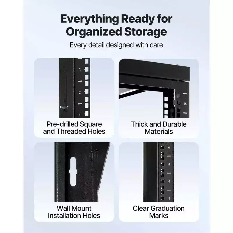 VEVOR Armoire murale pour serveur 15U, capacité de charge maximale de 68 kg, rack réseau ouvert avec bras oscillant à 180 degrés, acier au carbone, noir