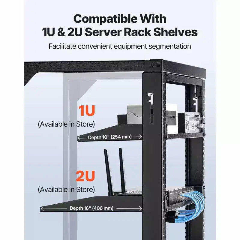 VEVOR Armoire murale pour serveur 15U, capacité de charge maximale de 68 kg, rack réseau ouvert avec bras oscillant à 180 degrés, acier au carbone, noir