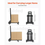 Diable pliant VEVOR, capacité de charge de 130 kg, chariot à bagages pliable à 4 roues, 2 cordons élastiques et base extensible, noir