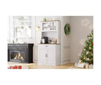 Meuble de rangement haut pour garde-manger - Armoires de cuisine avec support pour micro-ondes, portes en verre cannelé, tiroir, étagères réglables - Parfait pour les salles à manger