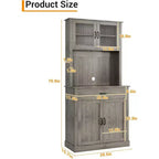 Meuble de rangement haut pour garde-manger - Armoires de cuisine avec support pour micro-ondes, portes en verre cannelé, tiroir, étagères réglables - Parfait pour les salles à manger