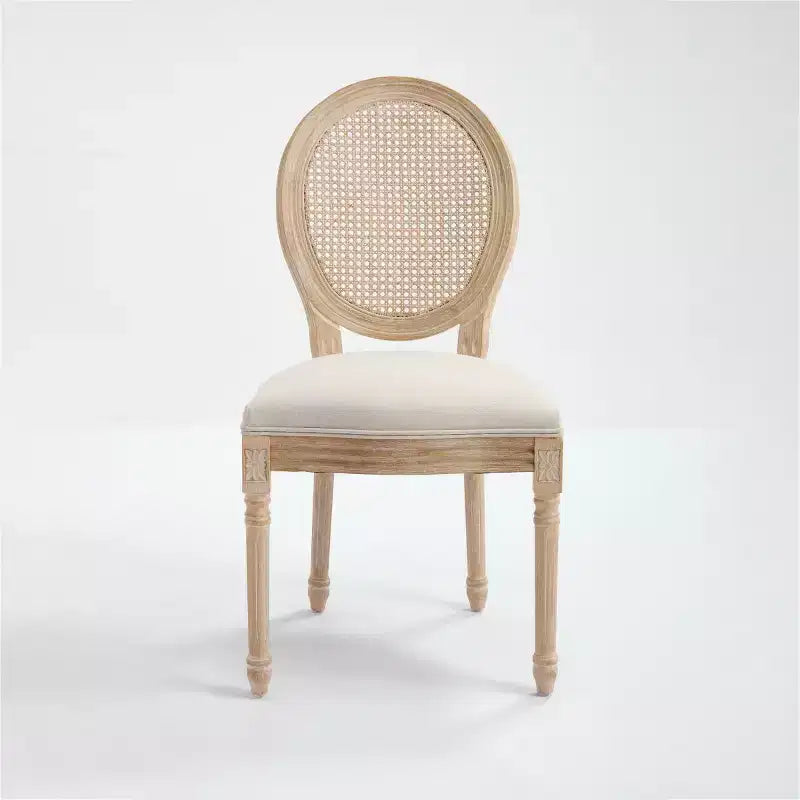 Lot de 2 chaises de salle à manger rustiques françaises rembourrées avec dossier en rotin, chaises de cuisine sans accoudoirs en bois massif de style ferme pour salle à manger - Panipeachy