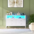 Commode de chambre Besiost avec lumières LED et prises de courant, commode meuble TV avec 4 tiroirs