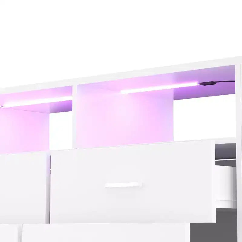 Commode de chambre Besiost avec lumières LED et prises de courant, commode meuble TV avec 4 tiroirs