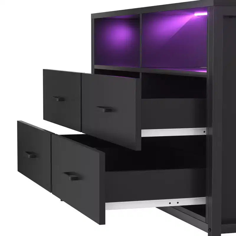 Commode de chambre Besiost avec lumières LED et prises de courant, commode meuble TV avec 4 tiroirs