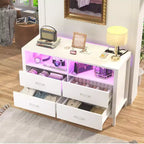 Commode de chambre Besiost avec lumières LED et prises de courant, commode meuble TV avec 4 tiroirs