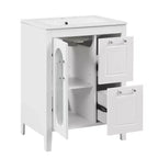 MAYEERTY 24 Meuble-lavabo avec évier 2 tiroirs 1 porte Étagère réglable Bois massif MDF Blanc