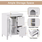 MAYEERTY 24 Meuble-lavabo avec évier 2 tiroirs 1 porte Étagère réglable Bois massif MDF Blanc