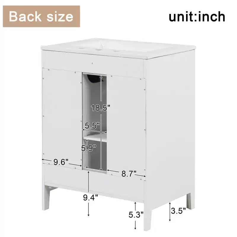 MAYEERTY 24 Meuble-lavabo avec évier 2 tiroirs 1 porte Étagère réglable Bois massif MDF Blanc