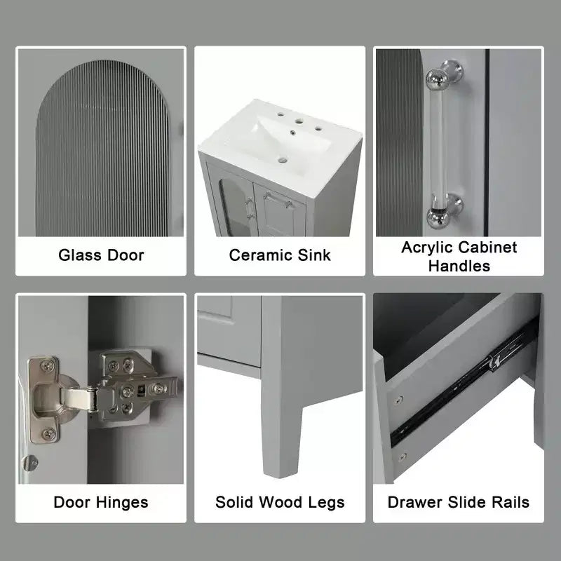 MAYEERTY 24 Meuble-lavabo avec évier 2 tiroirs 1 porte Étagère réglable Bois massif MDF Blanc