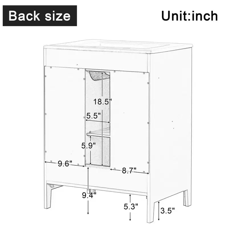 MAYEERTY 24 Meuble-lavabo avec évier 2 tiroirs 1 porte Étagère réglable Bois massif MDF Blanc