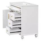 MAYEERTY Meuble de salle de bain 91 cm avec lavabo, armoire blanche, tiroir basculant, 3 tiroirs, 2 portes à fermeture douce, bois massif MDF, quincaillerie dorée