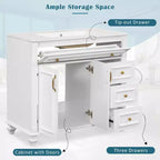 MAYEERTY Meuble de salle de bain 91 cm avec lavabo, armoire blanche, tiroir basculant, 3 tiroirs, 2 portes à fermeture douce, bois massif MDF, quincaillerie dorée