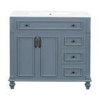 MAYEERTY Meuble de salle de bain 91 cm avec lavabo, armoire blanche, tiroir basculant, 3 tiroirs, 2 portes à fermeture douce, bois massif MDF, quincaillerie dorée