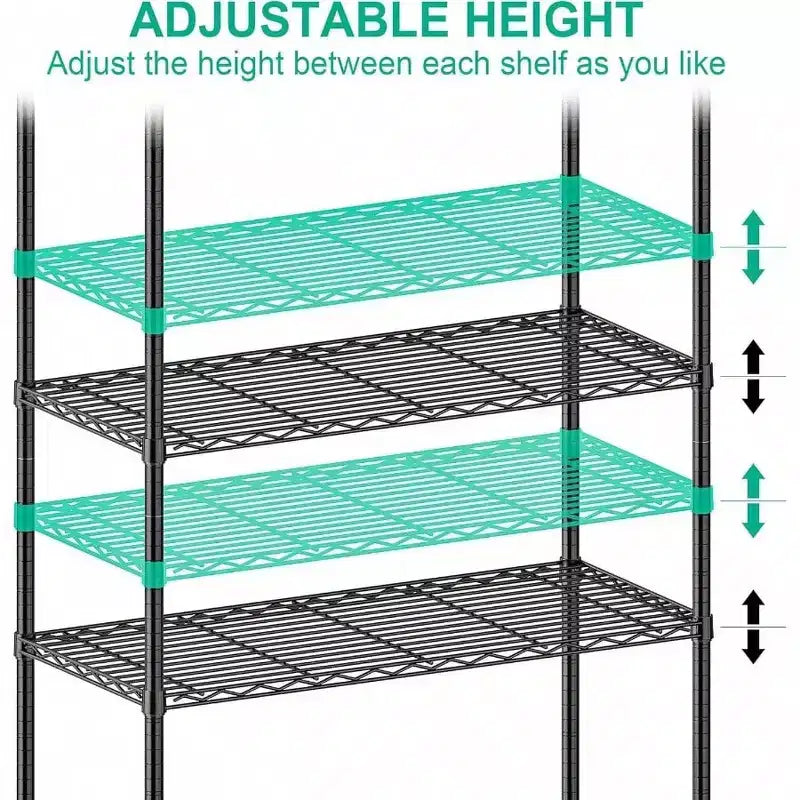 Étagère de rangement à 5 niveaux avec roulettes Unité d'étagères en fil métallique réglable Étagère de cuisine en métal Garage Cellier Buanderie Organisateur Rangement