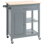 Kitchen Island Cart, Rolling Kitchen Island with Storage Shelf, Solid Wood Top, Drawer, for Dining Room