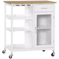 Rolling Kitchen Island with Storage, Kitchen Cart with 4-bottle Wine Rack, Bar Cart with Stemware Holder, Shelves, Drawer and Cabinet