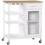 Rolling Kitchen Island with Storage, Kitchen Cart with 4-bottle Wine Rack, Bar Cart with Stemware Holder, Shelves, Drawer and Cabinet
