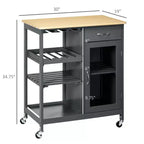 Îlot de cuisine roulant avec rangement, chariot de cuisine avec range-bouteilles 4 bouteilles, chariot de bar avec porte-verres, étagères, tiroir et placard