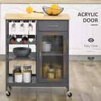 Îlot de cuisine roulant avec rangement, chariot de cuisine avec range-bouteilles 4 bouteilles, chariot de bar avec porte-verres, étagères, tiroir et placard