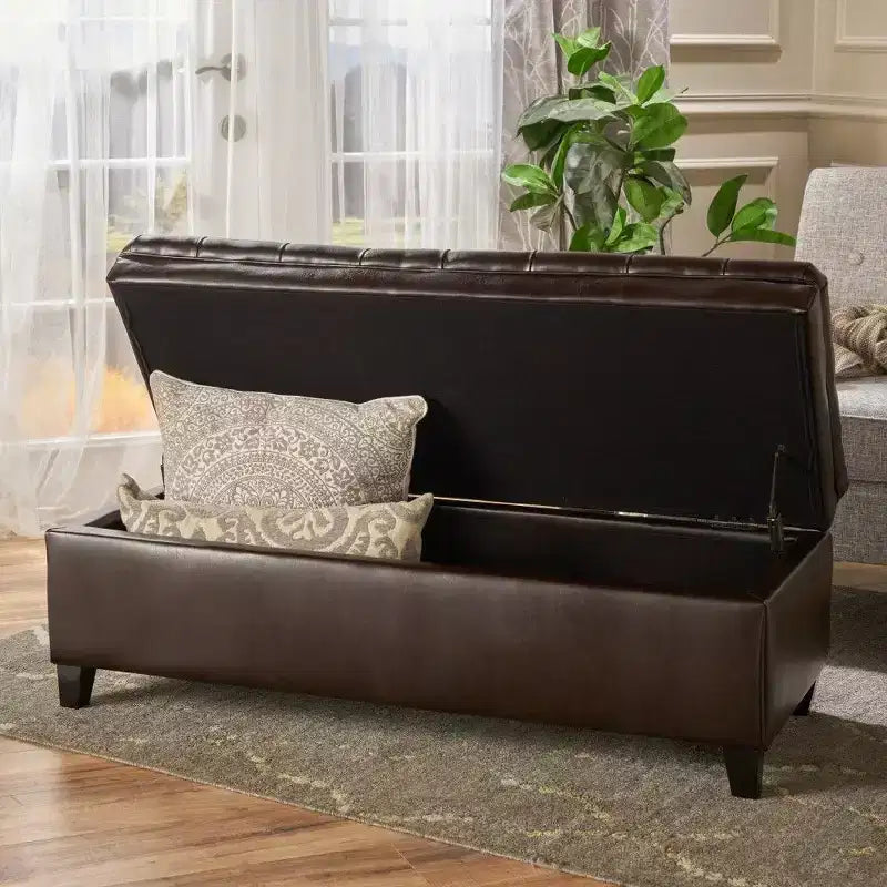TUYOHW 50 Banc de rangement, Banc ottoman capitonné en bout de lit avec couvercle relevable, Ottoman pour salon, entrée