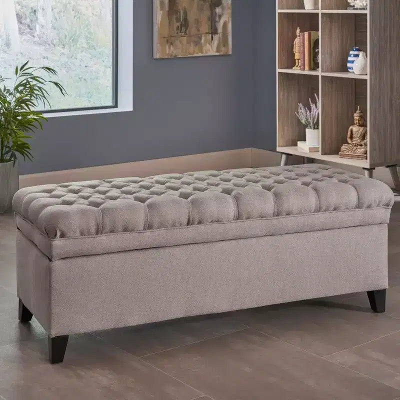 TUYOHW 50 Banc de rangement, Banc ottoman capitonné en bout de lit avec couvercle relevable, Ottoman pour salon, entrée