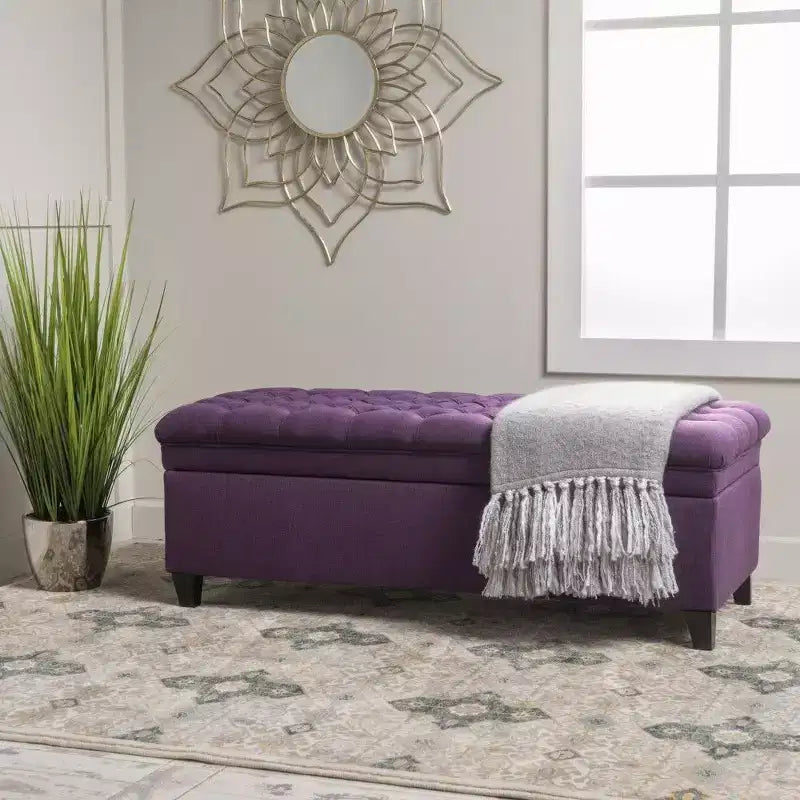 TUYOHW 50 Banc de rangement, Banc ottoman capitonné en bout de lit avec couvercle relevable, Ottoman pour salon, entrée