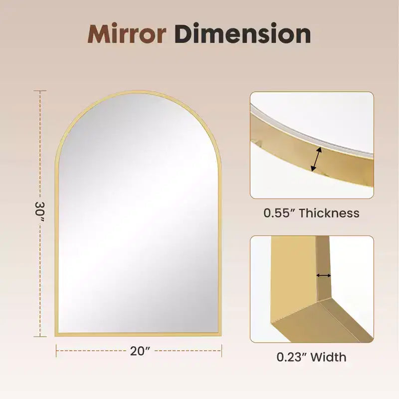 Miroir mural de salle de bain TUYOHW 50x75 cm, miroir de courtoisie mural arqué avec cadre métallique pour salle de bain, chambre à coucher