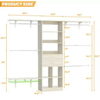 Besiost Système d'organisation de placard de 2,4 m avec tiroirs et casiers en bois, Armoire blanche avec 5 tringles de suspension