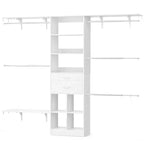 Besiost Système d'organisation de placard de 2,4 m avec tiroirs et casiers en bois, Armoire blanche avec 5 tringles de suspension