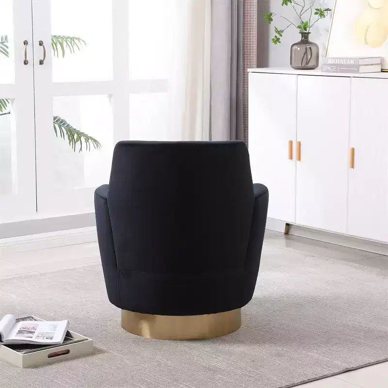 Fauteuil pivotant, fauteuil d'appoint rond avec piètement en acier inoxydable doré, fauteuil de lecture moderne à 360° pour salon ou chambre à coucher