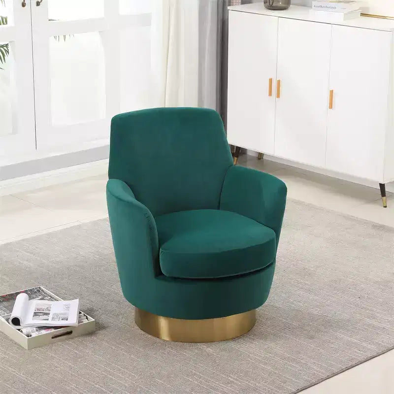 Fauteuil pivotant, fauteuil d'appoint rond avec piètement en acier inoxydable doré, fauteuil de lecture moderne à 360° pour salon ou chambre à coucher