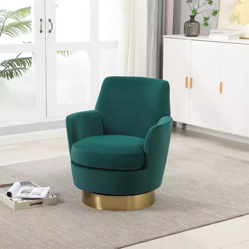 Fauteuil pivotant, fauteuil d'appoint rond avec piètement en acier inoxydable doré, fauteuil de lecture moderne à 360° pour salon ou chambre à coucher