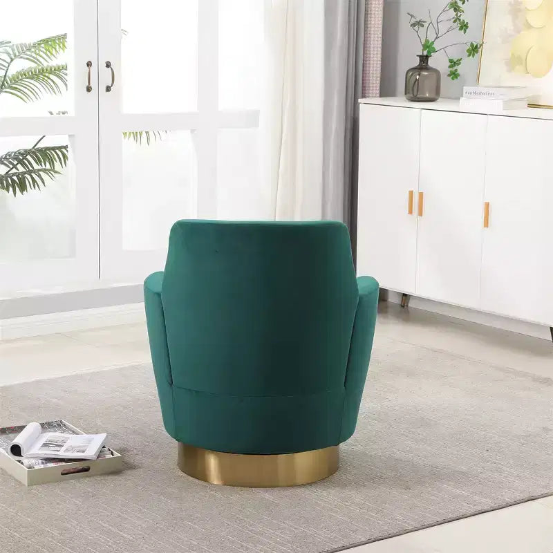 Fauteuil pivotant, fauteuil d'appoint rond avec piètement en acier inoxydable doré, fauteuil de lecture moderne à 360° pour salon ou chambre à coucher