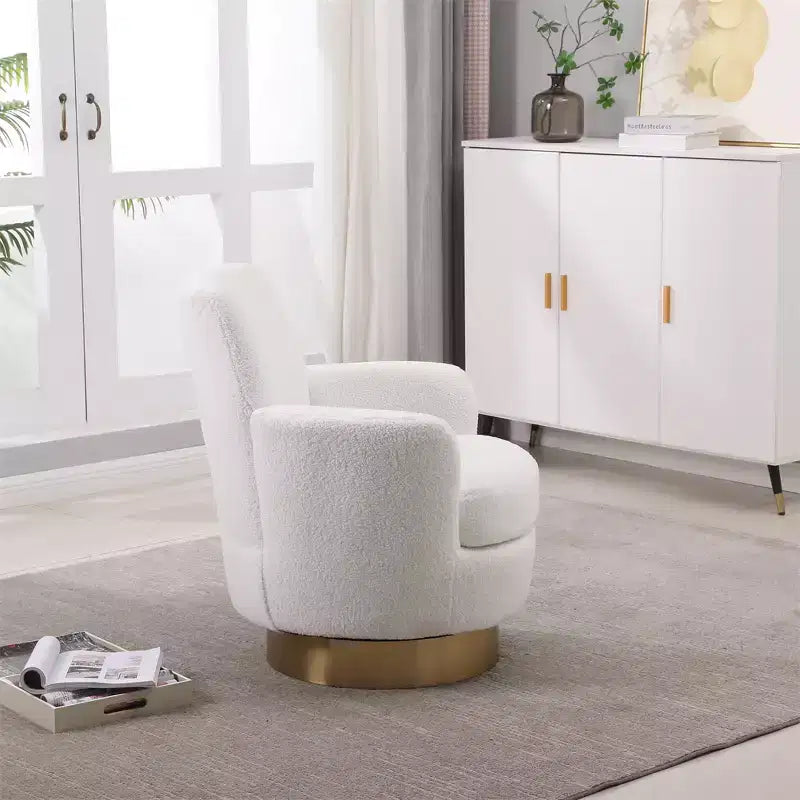 Fauteuil pivotant, fauteuil d'appoint rond avec piètement en acier inoxydable doré, fauteuil de lecture moderne à 360° pour salon ou chambre à coucher