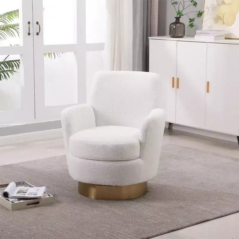 Fauteuil pivotant, fauteuil d'appoint rond avec piètement en acier inoxydable doré, fauteuil de lecture moderne à 360° pour salon ou chambre à coucher