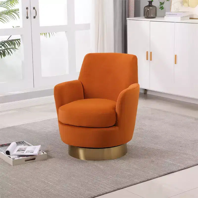 Fauteuil pivotant, fauteuil d'appoint rond avec piètement en acier inoxydable doré, fauteuil de lecture moderne à 360° pour salon ou chambre à coucher