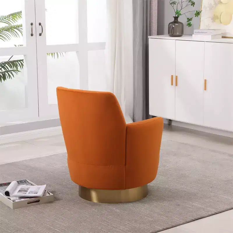 Fauteuil pivotant, fauteuil d'appoint rond avec piètement en acier inoxydable doré, fauteuil de lecture moderne à 360° pour salon ou chambre à coucher