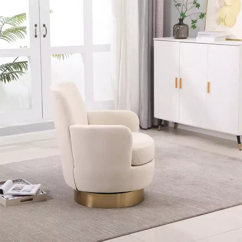 Fauteuil pivotant, fauteuil d'appoint rond avec piètement en acier inoxydable doré, fauteuil de lecture moderne à 360° pour salon ou chambre à coucher